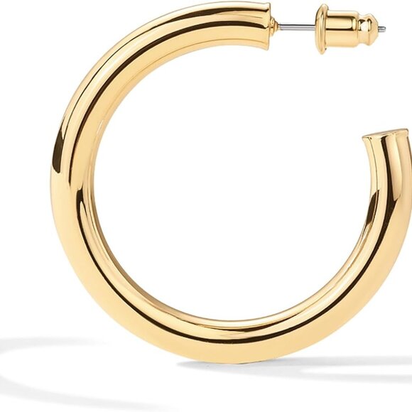 14K Gold Plated Large Hoop Earrings Trendy Lightweight Jewelry Women - Picture 1 of 6